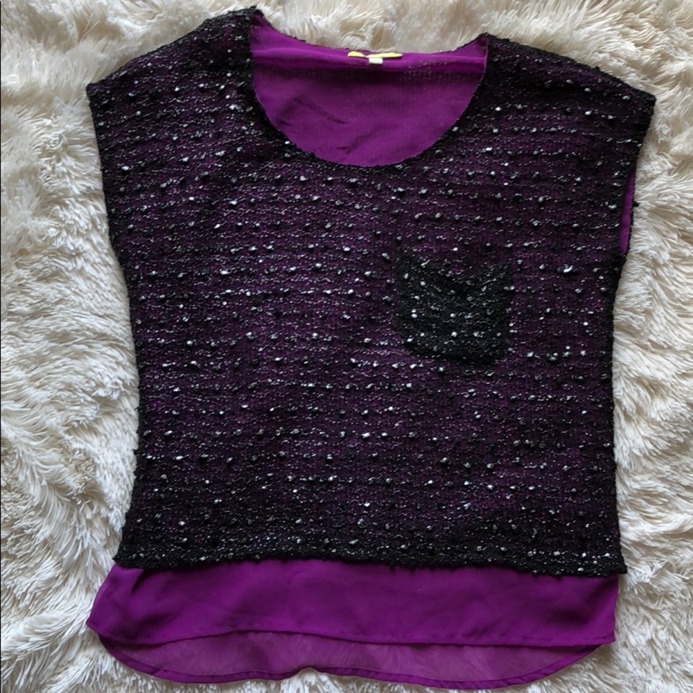 Metallic Gianni Bini Flowy Popcorn Top